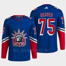 New York Rangers 2022 Reverse Retro 2.0 Ryan Reaves Blue Authentic Primegreen Jersey Men's