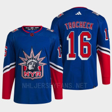 New York Rangers 2022 Reverse Retro 2.0 Vincent Trocheck Blue Authentic Primegreen Jersey Men's