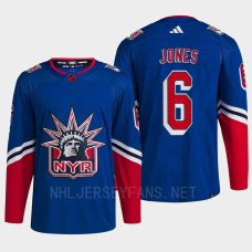 New York Rangers 2022 Reverse Retro 2.0 Zac Jones Blue Authentic Primegreen Jersey Men's