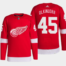 Jussi Olkinuora #45 Detroit Red Wings Red Jersey 2022 World Champs MVP Home