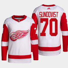 Detroit Red Wings Oskar Sundqvist White Primegreen Authentic Pro Away Jersey 2022