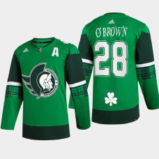 Connor Brown Ottawa Senators St. Patrick 2022 Green #28 Jersey Warm-Up