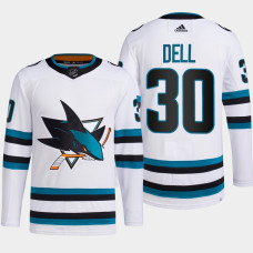 Aaron Dell #30 San Jose Sharks White Jersey 2022-23 Away Primegreen Authentic