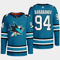 San Jose Sharks Alexander Barabanov Teal Primegreen Authentic Home Jersey 2022-23