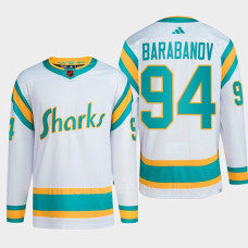 San Jose Sharks 2022 Reverse Retro 2.0 Alexander Barabanov White Authentic Primegreen Jersey Men's