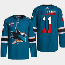 San Jose Sharks 2022 NHL Global Series Andrew Cogliano Teal Czech Republic Challenge Jersey