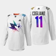 Andrew Cogliano San Jose Sharks Pride Night 2022 White #11 Jersey HockeyIsForEveryone