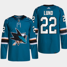 Cameron Lund San Jose Sharks 2022 NHL Draft Teal Jersey Authentic Primegreen Home