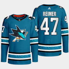 San Jose Sharks James Reimer Teal Primegreen Authentic Home Jersey 2022-23