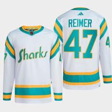 San Jose Sharks 2022 Reverse Retro 2.0 James Reimer White Authentic Primegreen Jersey Men's