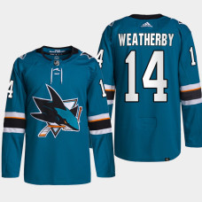 San Jose Sharks Jasper Weatherby Teal Home Primegreen Authentic Jersey 2022