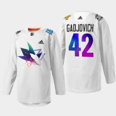 Jonah Gadjovich San Jose Sharks Pride Night 2022 White #42 Jersey HockeyIsForEveryone