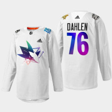 Jonathan Dahlen San Jose Sharks Pride Night 2022 White #76 Jersey HockeyIsForEveryone