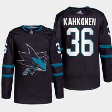 San Jose Sharks Kaapo Kahkonen Black Alternate Primegreen Authentic Jersey 2022