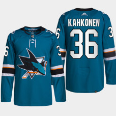 Kaapo Kahkonen #36 San Jose Sharks Teal Jersey 2022 Primegreen Authentic Home