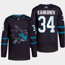 San Jose Sharks Kaapo Kahkonen Black Primegreen Authentic Pro Alternate Jersey 2022