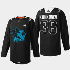 Kaapo Kahkonen San Jose Sharks Black History Month 2022 Black #36 Jersey Warmup