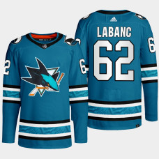 San Jose Sharks Kevin Labanc Teal Primegreen Authentic Home Jersey 2022-23