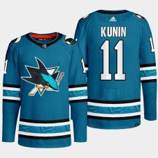 San Jose Sharks Luke Kunin Teal Primegreen Authentic Home Jersey 2022-23