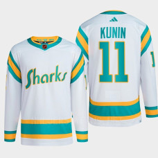 San Jose Sharks 2022 Reverse Retro 2.0 Luke Kunin White Authentic Primegreen Jersey Men's