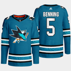 San Jose Sharks Matt Benning Teal Primegreen Authentic Home Jersey 2022-23