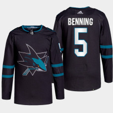 Matt Benning #5 San Jose Sharks Black Jersey 2022 Primegreen Authentic Alternate