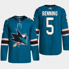 San Jose Sharks Matt Benning Teal Home Primegreen Authentic Jersey 2022