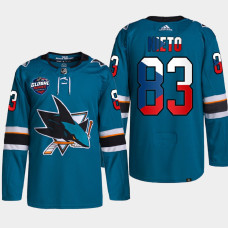 San Jose Sharks 2022 NHL Global Series Matt Nieto Teal Czech Republic Challenge Jersey