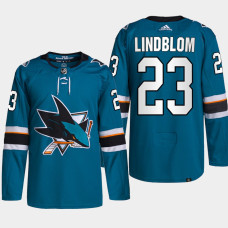 San Jose Sharks Oskar Lindblom Teal Home Primegreen Authentic Jersey 2022