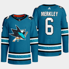 San Jose Sharks Ryan Merkley Teal Primegreen Authentic Home Jersey 2022-23