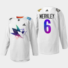 Ryan Merkley San Jose Sharks Pride Night 2022 White #6 Jersey HockeyIsForEveryone