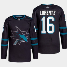 Steven Lorentz #16 San Jose Sharks Black Jersey 2022 Primegreen Authentic Alternate