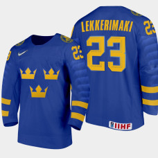 Sweden 2022 IIHF World U18 Championships Jonathan Lekkerimaki Blue Away Jersey