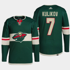 Dmitry Kulikov #7 Minnesota Wild Green Jersey 2022 Home Primegreen Authentic Pro