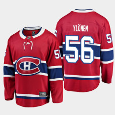 Men's Montreal Canadiens Jesse Ylonen #56 Home 2021 Red Jersey