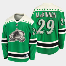 Men's Colorado Avalanche Nathan MacKinnon #29 2021 St. Patrick's Day Green Jersey