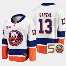 New York Islanders Mathew Barzal 2022-23 50th Anniversary White #13 Jersey Away