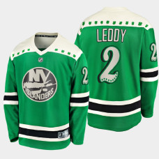 Men's New York Islanders Nick Leddy #2 2021 St. Patrick's Day Green Jersey