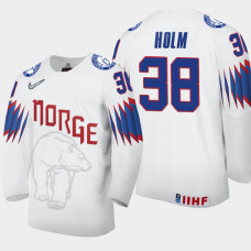 Men's Norway Henrik Holm #38 2021 IIHF World Championship Home White Jersey