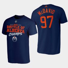 Edmonton Oilers Connor McDavid 2022 Battle Of Alberta Champs #97 Tee Navy