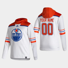 Men's Edmonton Oilers Custom #00 2021 Reverse Retro Authentic Pullover Special Edition White Hoodie