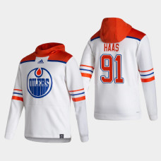 Men's Edmonton Oilers Gaetan Haas #91 2021 Reverse Retro Authentic Pullover Special Edition White Hoodie