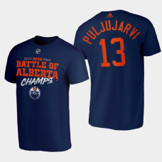 Edmonton Oilers Jesse Puljujarvi 2022 Battle Of Alberta Champs #13 Tee Navy