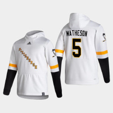 Men's Pittsburgh Penguins Mike Matheson #5 2021 Reverse Retro Authentic Pullover Special Edition White Hoodie