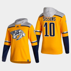 Men's Nashville Predators Colton Sissons #10 2021 Reverse Retro Authentic Pullover Special Edition Gold Hoodie