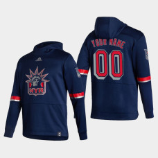 Men's New York Rangers Custom #00 2021 Reverse Retro Authentic Pullover Special Edition Navy Hoodie