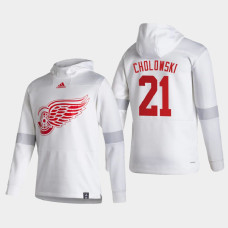 Men's Detroit Red Wings Dennis Cholowski #21 2021 Reverse Retro Authentic Pullover Special Edition White Hoodie