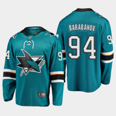 Men's San Jose Sharks Alexander Barabanov #94 Home 2021 Teal Jersey