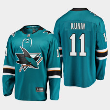 Luke Kunin San Jose Sharks 2022 Home Breakaway Player Teal Jersey