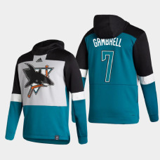 Men's San Jose Sharks Dylan Gambrell #7 2021 Reverse Retro Authentic Pullover Special Edition Teal Hoodie